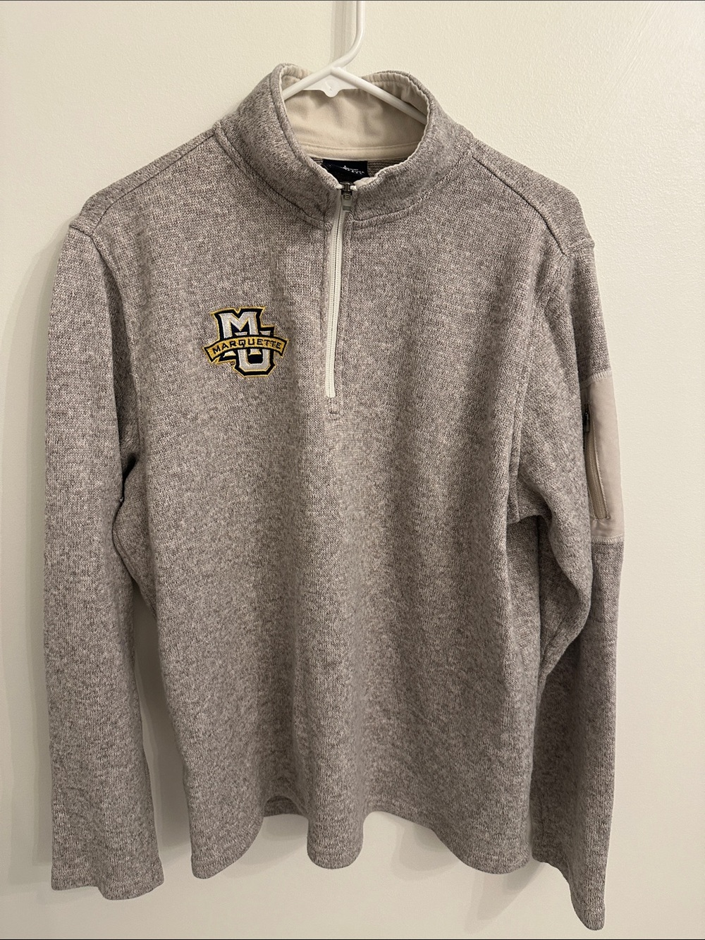 Marquette University Men’s Heather Gray Quarter-Zip Sweater